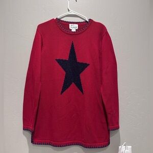 Vintage The Quacker Factory Red Blue‎ Star Oversized Sweater Size Small